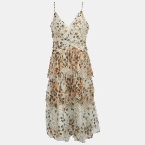 Notte By Marchesa Beige Embellished Printed Tulle Tiered Gown XL, Dresses - Luxury Closet catalog