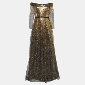 Notte By Marchesa Black Gold Sequined Embellished Tulle Gown L, Dresses - Luxury Closet catalog