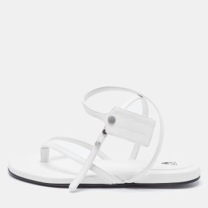 Off-White White Leather Ankle Strap Flats Size 40, Sandals - Luxury Closet