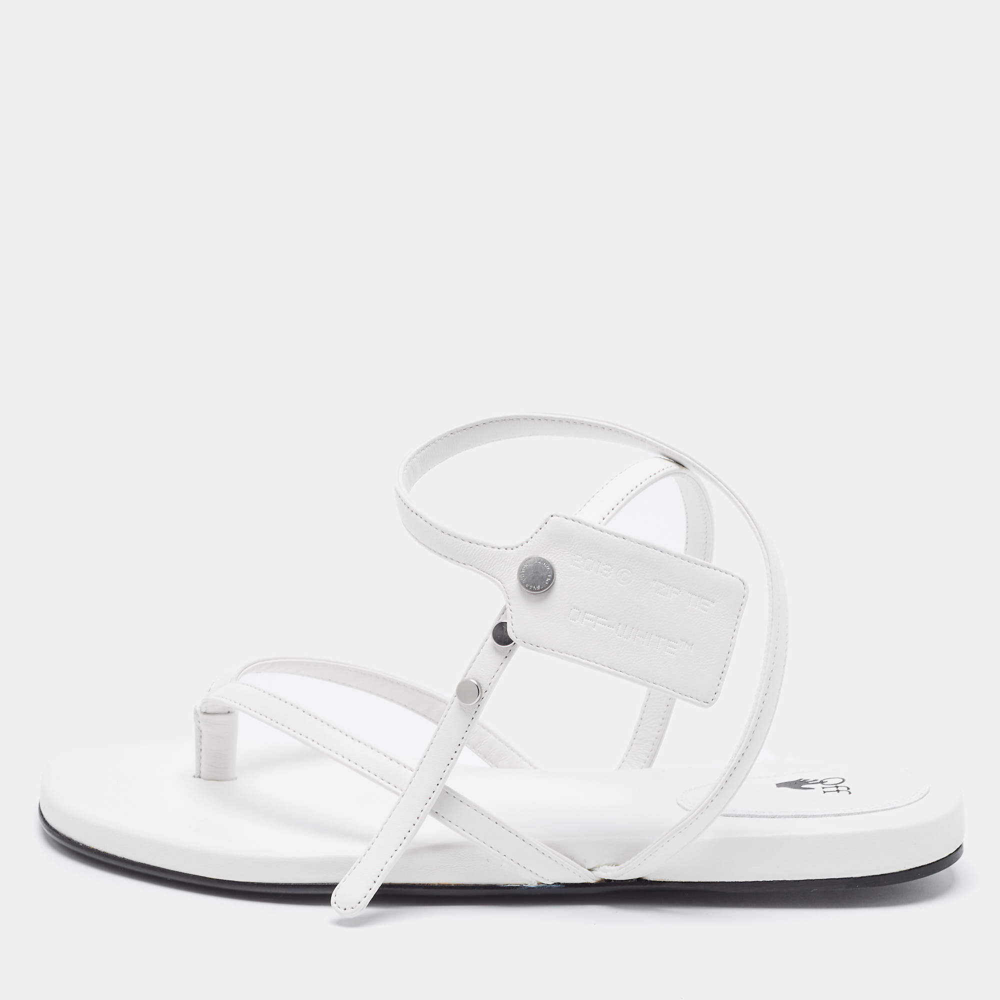 Off-White White Leather Ankle Strap Flats Size 40, Sandals - Luxury Closet