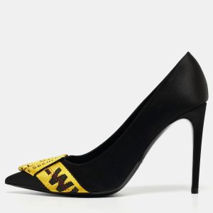 Off-White Black/Yellow Satin and Logo Canvas Commercial Bow Pumps Size 40, Pumps - Luxury Closet catalog
