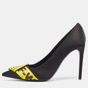 Off-White Black/Yellow Satin and Logo Canvas Commercial Bow Pumps Size 39, Pumps - Luxury Closet catalog