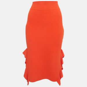 Opening Ceremony Orange Knit Side Flounce Pencil Skirt, Skirts - Luxury Closet