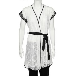 Oscar de la Renta Monochrome Lace Nightwear Wrap Dress M, Dresses - Luxury Closet