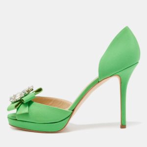 Oscar de la Renta Green Fabric Crystal Embellished Rosalba D' Orsay Peep Toe Pumps Size 40, Pumps - Luxury Closet catalog