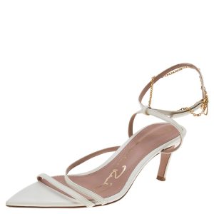 Oscar de la Renta White Leather Ankle Strap Sandals Size 37.5, Sandals - Luxury Closet