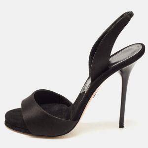Paul Andrew Black Satin Liva Slingback Sandals Size 39, Sandals - Luxury Closet