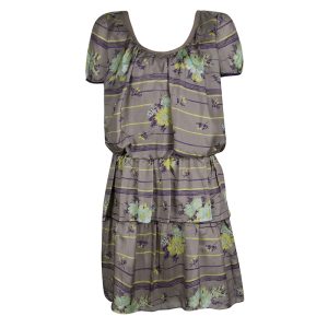 Philosophy di Alberta Ferretti Grey Floral Printed Silk Tiered Dress S, Dresses - Luxury Closet