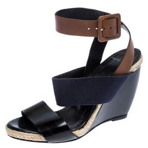 Pierre Hardy Tri Color Leather and Canvas Ankle Strap Wedge Sandals Size 39, Sandals - Luxury Closet