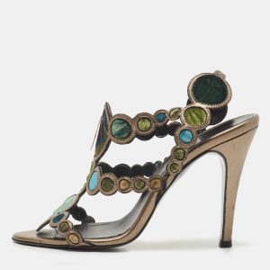 Pierre Hardy Metallic Leather Slingback Sandals Size 37, Sandals - Luxury Closet