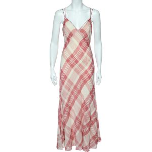 Polo Ralph Lauren Pink Checkered Cross Back Detail Maxi Dress S, Dresses - Luxury Closet