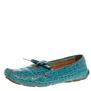 Prada Blue Crocodile Leather Bow Slip On Loafers 39, Loafers & Slip-Ons - Luxury Closet catalog