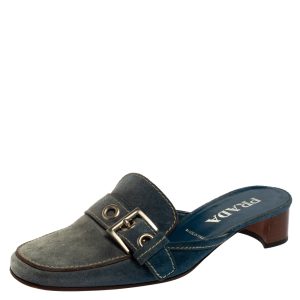 Prada Blue Denim Buckle Mule Sandals Size 38.5, Sandals - Luxury Closet
