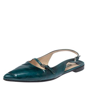 Prada Green Patent Leather Cut Out Buckle Slingback Flat Sandals Size 37.5, Sandals - Luxury Closet