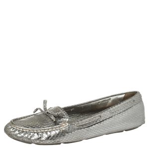 Prada Silver Python Embossed Leather Bow Slip On Loafers Size 39, Loafers & Slip-Ons - Luxury Closet catalog