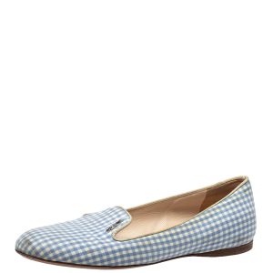 Prada Blue/White Canvas Smoking Loafers Size 37, Loafers & Slip-Ons - Luxury Closet catalog