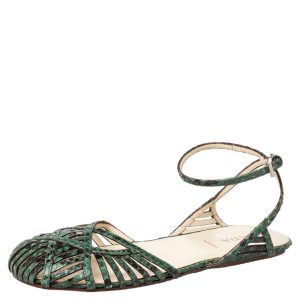 Prada Green/Black Python Flat Ankle Strap Sandals Size 37, Sandals - Luxury Closet