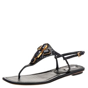 Prada Black Python Embellished Thong Flat Sandals Size 38, Sandals - Luxury Closet