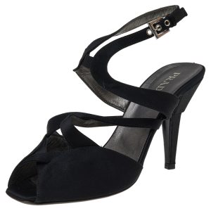 Prada Black Satin Slingback Sandals Size 37.5, Sandals - Luxury Closet