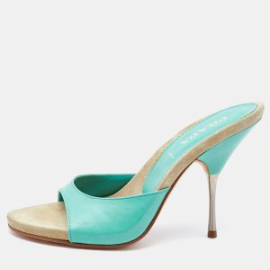 Prada Light Green Leather Slide Sandals Size 37, Sandals - Luxury Closet