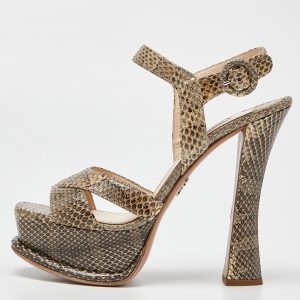 Prada Two Tone Watersnake Platform Ankle Strap Sandals Size 37.5, Sandals - Luxury Closet