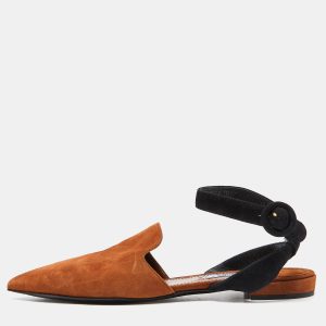 Prada Brown Suede Pointed Toe Ankle Strap Flat Mules Size 37, Sandals - Luxury Closet