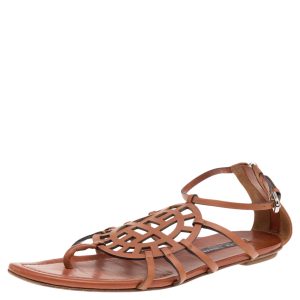 Ralph Lauren Collection Brown Leather Thong Flat Sandals Size 39.5, Sandals - Luxury Closet