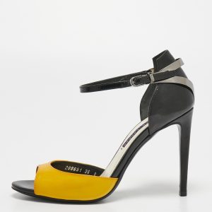 Ralph Lauren Collection Black/Yellow Patent Leather Ankle Strap Sandals Size 36, Sandals - Luxury Closet