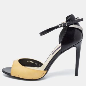 Ralph Lauren Collection Black/yellow Patent Leather Peep Toe Sandals Size 38, Sandals - Luxury Closet