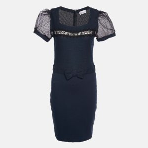 RED Valentino Navy Blue Patterned Knit Bow Detail Midi Dress L, Dresses - Luxury Closet catalog