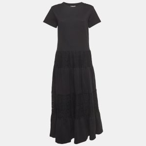 RED Valentino Black Lace Trimmed Abito Jersey Tiered Maxi Dress S, Dresses - Luxury Closet catalog