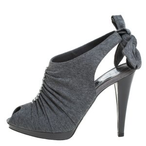 Ren&eacute; Caovilla Grey Fabric Crystal Embellished Ankle Tie Slingback Sandals Size 38, Sandals - Luxury Closet