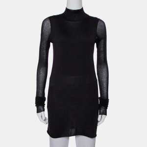 Rickowenslilies Black Knit turtleneck Long Sleeve Mini Dress M, Dresses - Luxury Closet