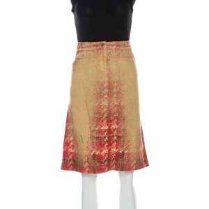 Roberto Cavalli Multicolor Faded Houndstooth Print Denim Skirt S, Skirts - Luxury Closet