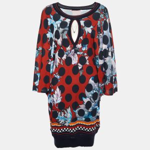 Roberto Cavalli Red Floral Printed Jersey & Knit Trim Mini Dress M, Dresses - Luxury Closet
