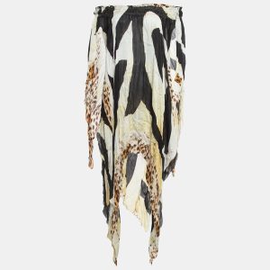 Roberto Cavalli Black Animal Print Silk Off-Shoulder Asymmetric Kaftan Dress L, Dresses - Luxury Closet catalog