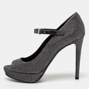 Roberto Cavalli Metallic Silver/Black Glitter Peep Toe Platform Pumps Size 36.5, Pumps - Luxury Closet catalog