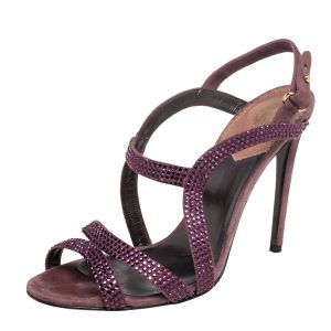 Roberto Cavalli Purple Suede Crystal Embellished Strappy Sandals Size 40, Sandals - Luxury Closet