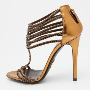 Roberto Cavalli Gold Leather Ankle Strap Sandals Size Size 37, Sandals - Luxury Closet