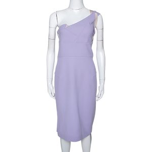 Roland Mouret Lavender Wool Crepe One Shoulder Aglais Dress L, Dresses - Luxury Closet
