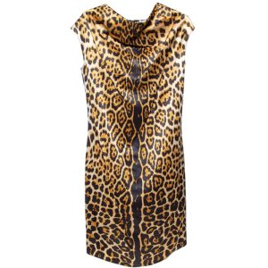 Yves Saint Laurent Brown Leopard Printed Silk Satin Cowl Neck Detail Shift Dress S, Dresses - Luxury Closet catalog