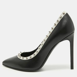 Saint Laurent Black/White Leather Studded Pointed Toe Pumps Size 36, Pumps - Luxury Closet catalog