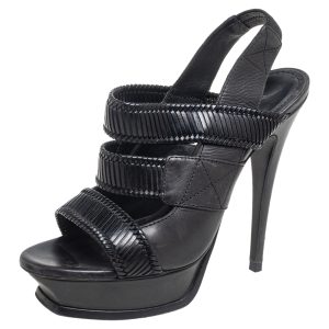 Saint Laurent Black Leather Strappy Slingback Sandals Size 38.5, Sandals - Luxury Closet