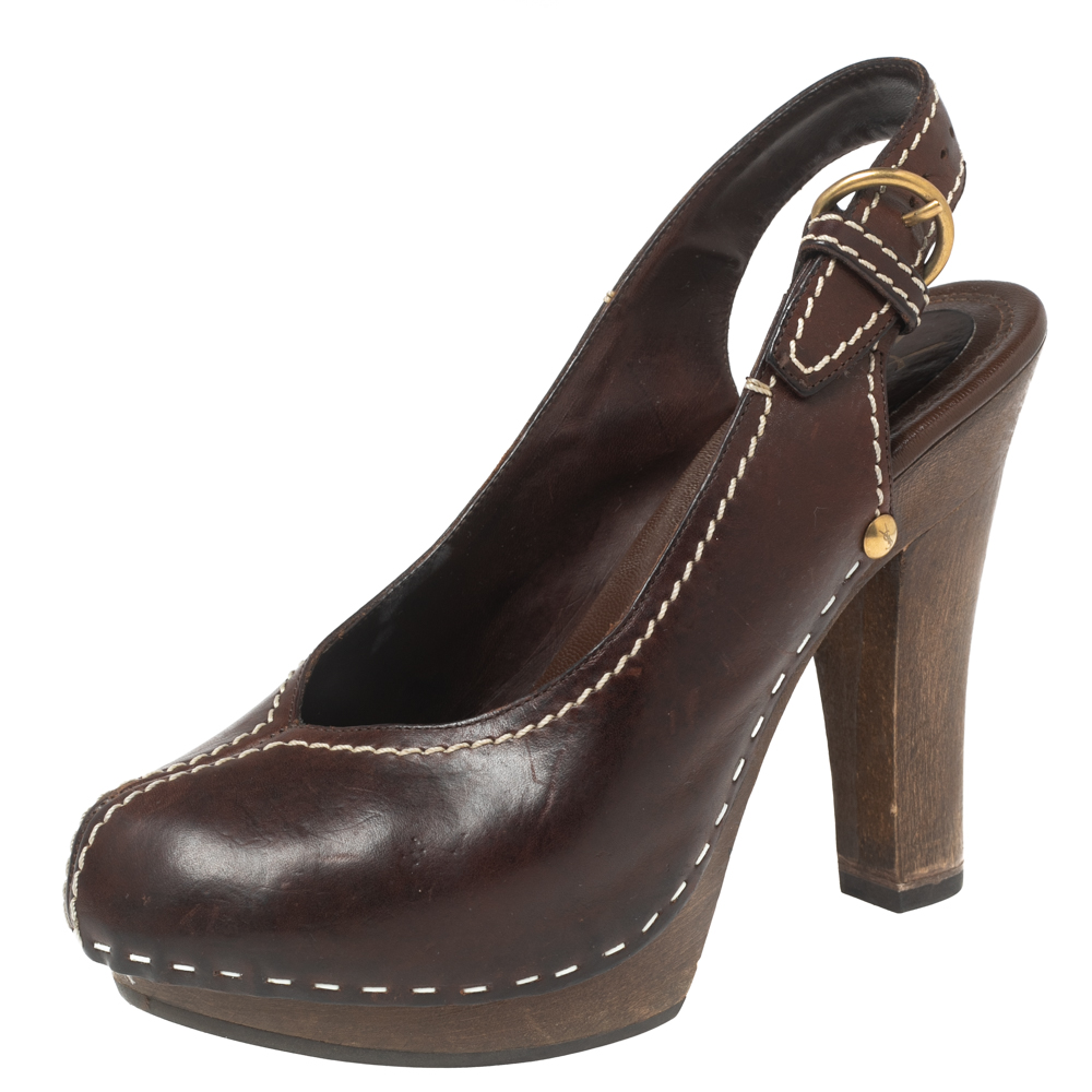 Saint Laurent Brown Leather Platform Slingback Sandals Size 36, Sandals - Luxury Closet