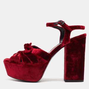 Saint Laurent Red Velvet Candy Bow Sandals Size 36.5, Sandals - Luxury Closet