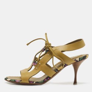 Saint Laurent Green Leather Strappy Sandals Size 35.5, Sandals - Luxury Closet