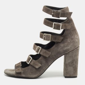 Saint Laurent Grey Suede Ankle Strap Sandals Size 37.5, Sandals - Luxury Closet
