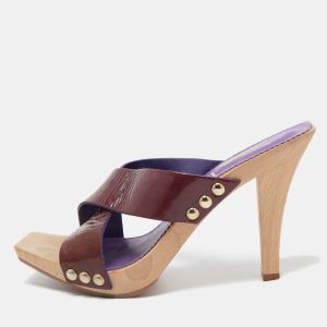 Saint Laurent Purple Patent Leather Slide Sandals Size 38, Sandals - Luxury Closet