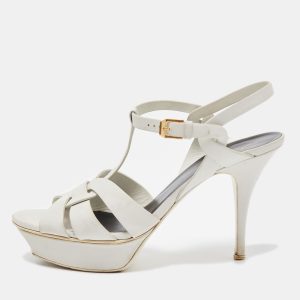 Saint Laurent White Leather Tribute Sandals Size 40, Sandals - Luxury Closet