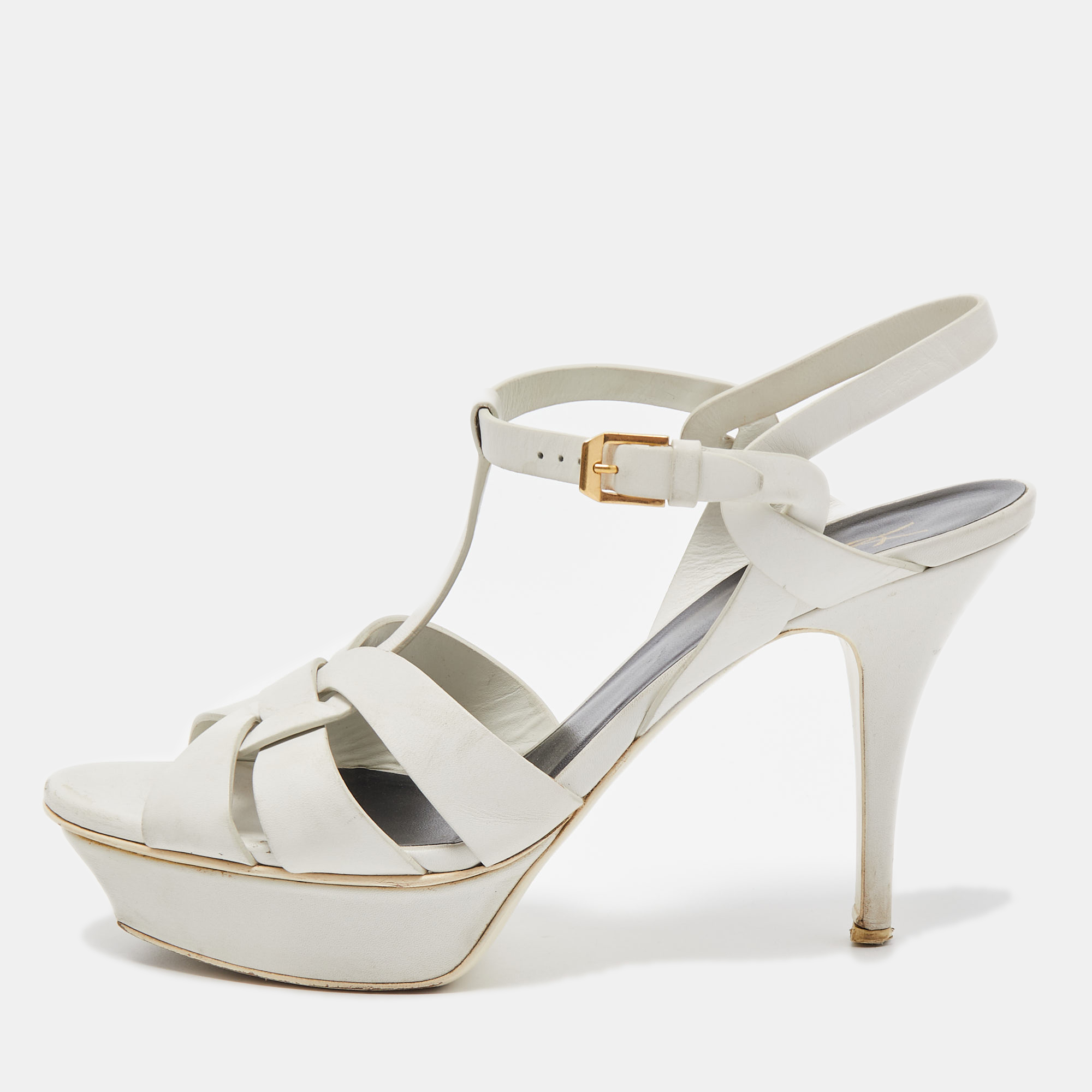 Saint Laurent White Leather Tribute Sandals Size 40, Sandals - Luxury Closet